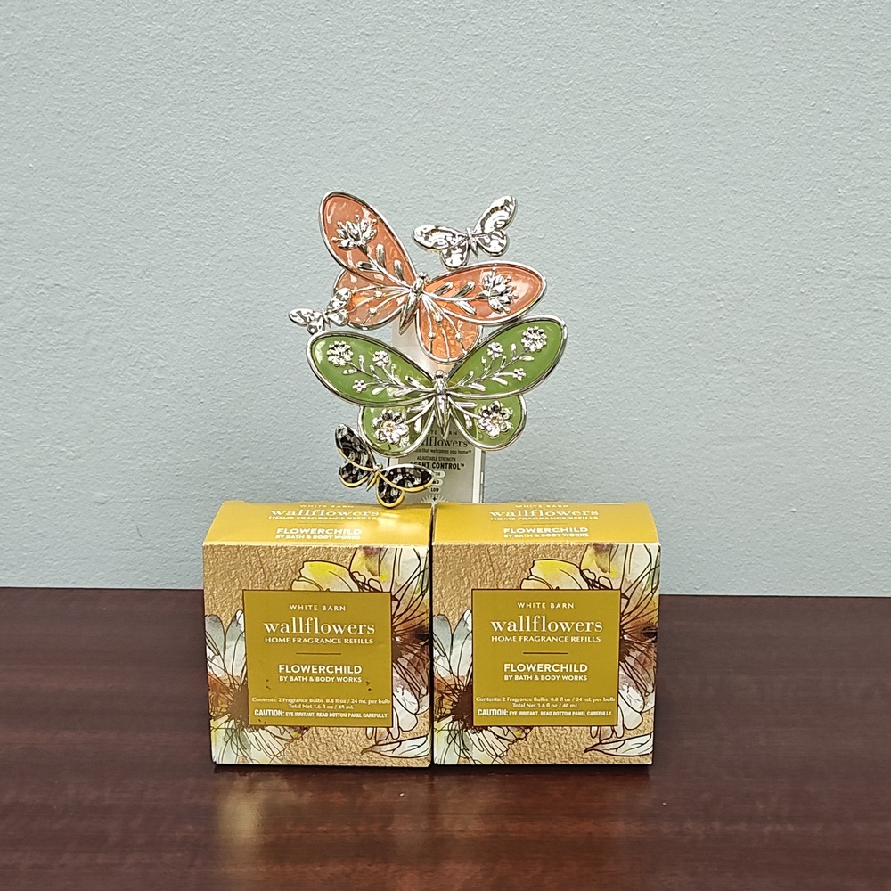 Bath & Body Works White Barn BOTANICAL BUTTERFLY Scent Control Nightlight Set